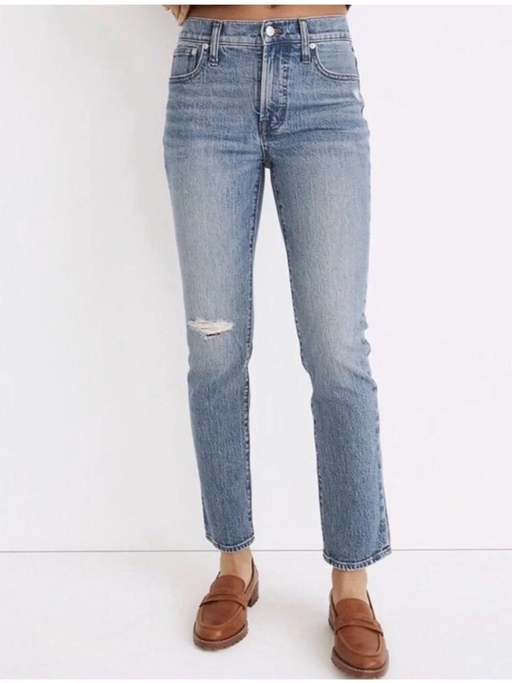 Madewell Mid Rise Perfect Vintage Jeans Ripped Distressed Blue Denim ND511 27